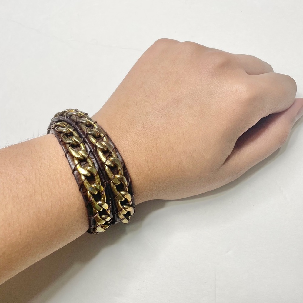 Michael Kors Leather Chain Wrap Bracelet in Brown Gold